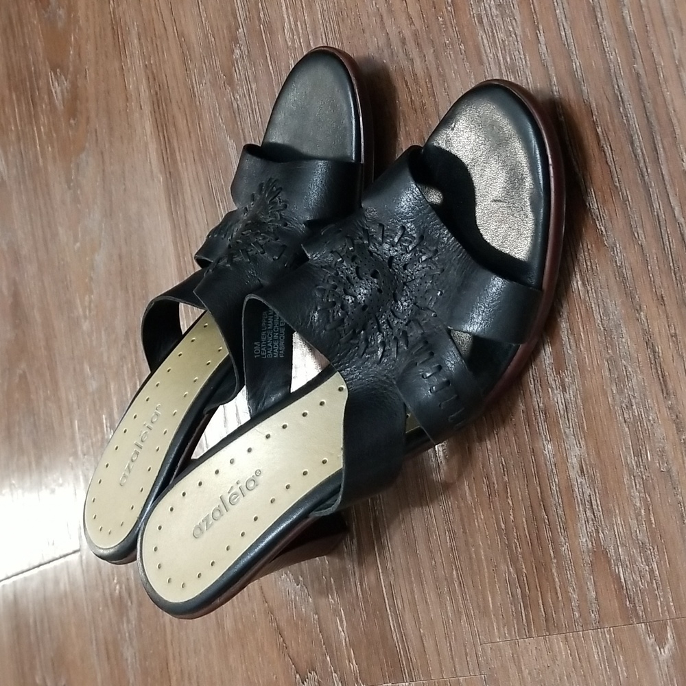 (10M) azaléia Leather Upper Heeled Sandals Coastal Vacation Resortwear Summer